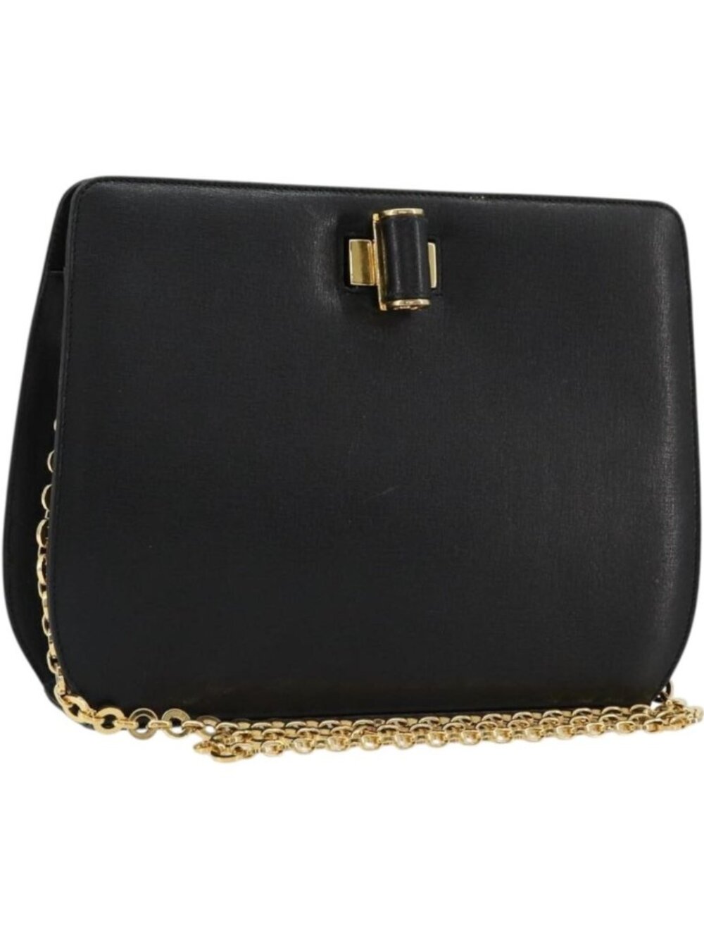 Salvatore Ferragamo Chain Shoulder Bag Leather Black Gold